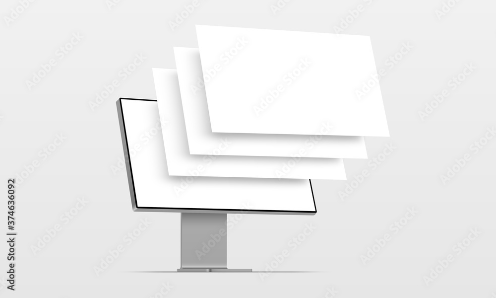 Poster pc mockup with blank wireframing pages. concept for showcasing web-design projects. vector illustrat