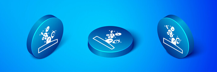Isometric Cactus icon isolated on blue background. Blue circle button. Vector.