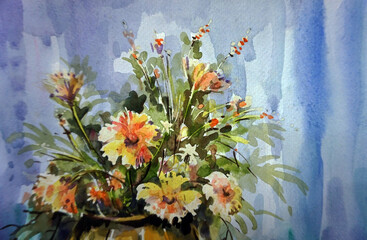 Art painting Hand drawn   watercolor      Flowers   from thailand