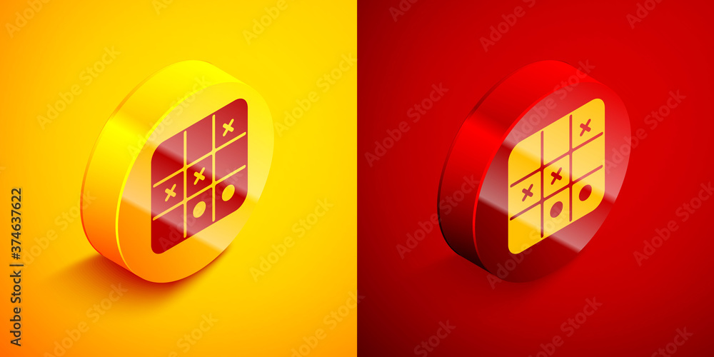 Poster isometric tic tac toe game icon isolated on orange and red background. circle button. vector.