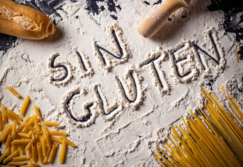 concept of gluten intolerance and allergy, with corn flour and gluten-free ingredients
