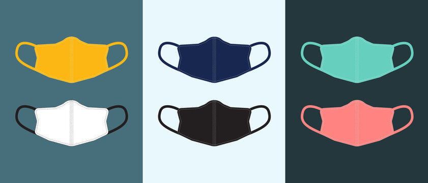 Blue and white Medical or surgical face masks to protect coronavirus, infection virus and smog of PM2.5 dust. Breathing medical respiratory mask set. Medical mask set. Health Care and Medical Concept.