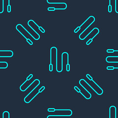 Green line Jump rope icon isolated seamless pattern on blue background. Skipping rope. Sport equipment. Vector Illustration.