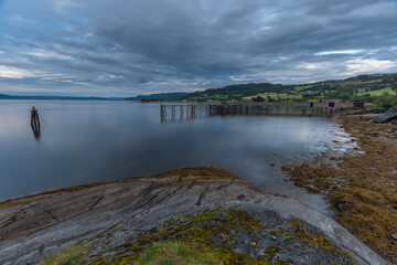 Nordic summer Beach scenes on the south shore of the Trondheim Fjord, Trondelag, Norway