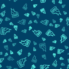 Green line Skates icon isolated seamless pattern on blue background. Ice skate shoes icon. Sport boots with blades. Vector Illustration.