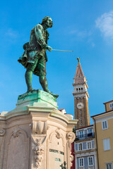 Fototapeta na wymiar Giuseppe Tartini, Tartini square, Piran, Slovenia, Europe