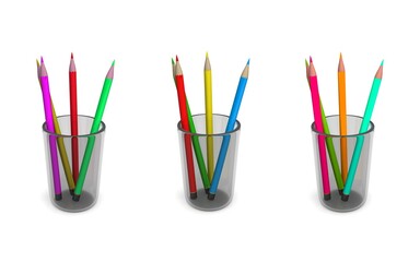 3d realistic pencils in a glass on a white background