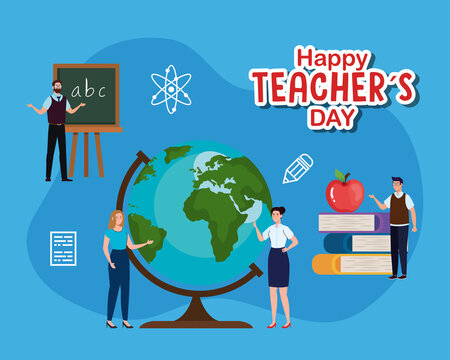 man and woman teacher with green board design, Happy teachers day celebration and education theme Vector illustration