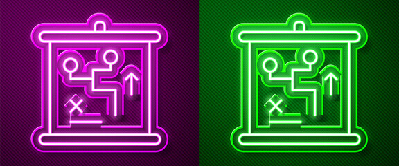 Glowing neon line Planning strategy concept icon isolated on purple and green background. Cup formation and tactic. Vector.