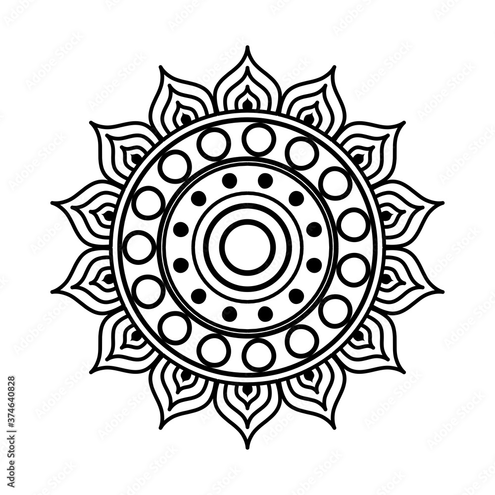 Poster mandala in flower shaped line style icon design of Bohemic ornament indian decoration retro vintage meditation henna ethnic arabic texture and tribal theme Vector illustration