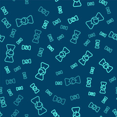 Green line Bow tie icon isolated seamless pattern on blue background. Vector.
