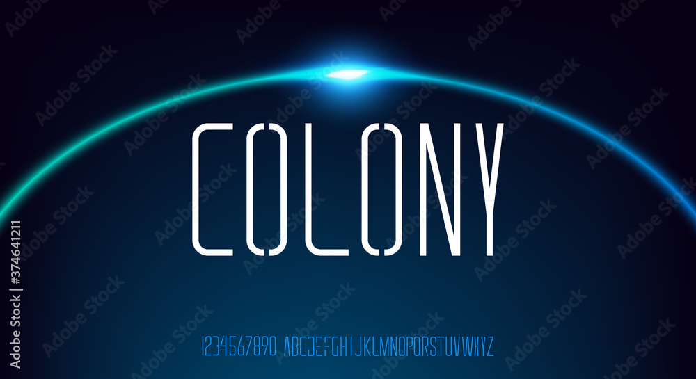 Fototapete colony, abstract technology science alphabet uppercase font. digital space typeface vector illustrat