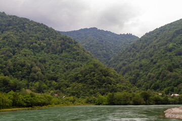 Hilly green banks of the Chorokhi River