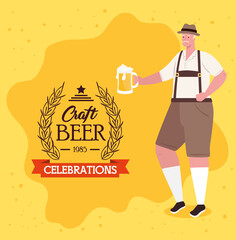 man cartoon with traditional cloth and beer design, Oktoberfest germany festival and celebration theme Vector illustration