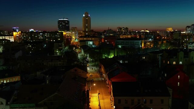 Old distict of Minsk at night time lapse 4K