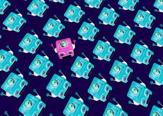 lots of robot heads background