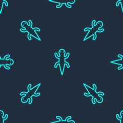 Green line Lizard icon isolated seamless pattern on blue background. Vector.