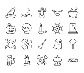 Halloween line style icons bundle vector design