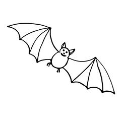 Bat. Vector illustration for a fun Halloween holiday. Decorative element for a party. Isolated object on a white background in the style of doodles. Clipart for postcards, invitations and textiles.