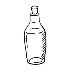 Glass bottle with a stopper. Vector illustration in the Doodle style. Isolated object on a white background.