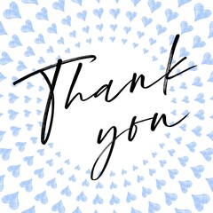 Thank You Card. Hand Written Lettering for Title, Heading, Photo Overlay, Wedding Invitation, Thank You Message. Heart shaped frame with thank you words, elegant thank you card