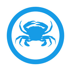 Concepto vida marina. Marisco. Icono silueta cangrejo en círculo color azul