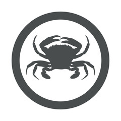 Concepto vida marina. Marisco. Icono silueta cangrejo en círculo color gris