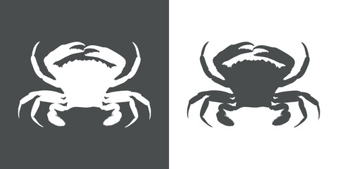 Concepto vida marina. Marisco. Icono silueta cangrejo en fondo gris y fondo blanco