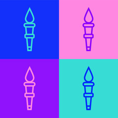 Pop art line Torch flame icon isolated on color background. Symbol fire hot, flame power, flaming and heat. Vector.