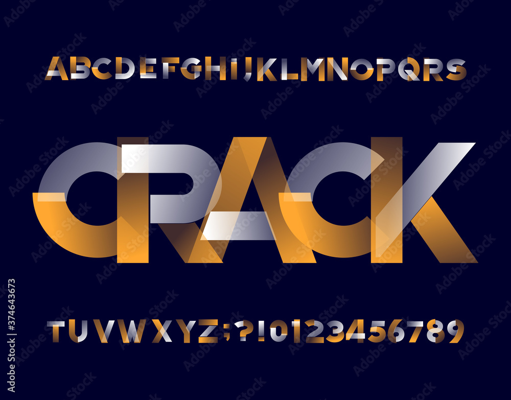 Fototapete crack alphabet font. abstract geometric letters and numbers. stock vector typescript for your typogr