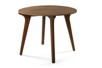 Single wooden circle dining table on white background