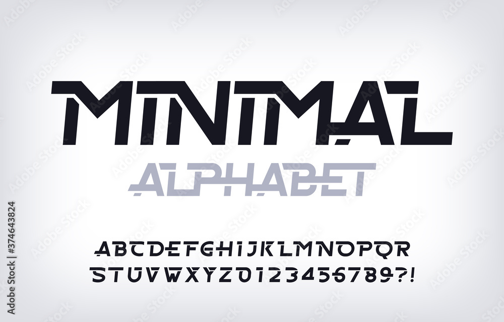 Fototapete minimal alphabet font. abstract oblique letters and numbers. stock vector typescript for your typogr