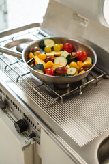 Vegetable ratatouille baked in cast iron frying pan traditional homemade healthy diet french...
