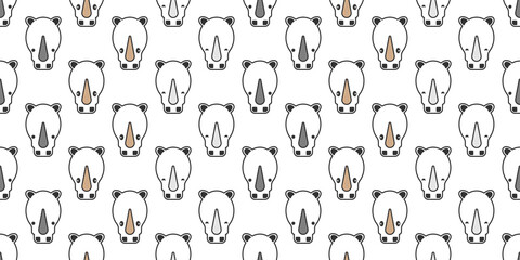Rhino seamless pattern, Cute Rhino on white background.	