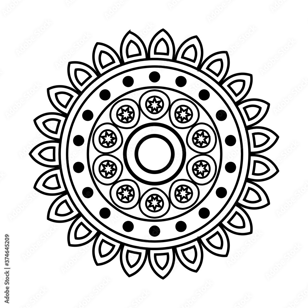 Poster mandala in flower shaped line style icon design of Bohemic ornament indian decoration retro vintage meditation henna ethnic arabic texture and tribal theme Vector illustration