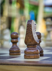 Figuren eines Schachspiels in der Farbe braun.