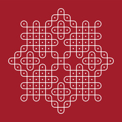 Rangoli or muggu or kolam is an art form originating in the Indian subcontinent. Patterns are created on the floor or the ground using materials such as limestone powder, rice powder or flower petals.