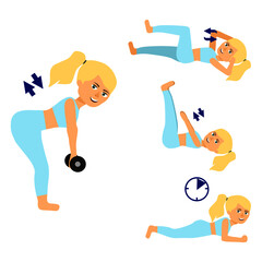 Drawn young woman doing sports. Conceptual vector about doing sports.