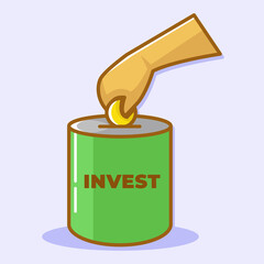 Simple vector illustration of a hand putting coins in a piggy bank. Future investment. Saving money.