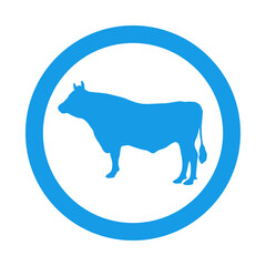 Animales de granja. Silueta de toro de raza guernsey en círculo color azul