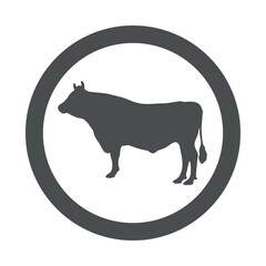 Animales de granja. Silueta de toro de raza guernsey en círculo color gris