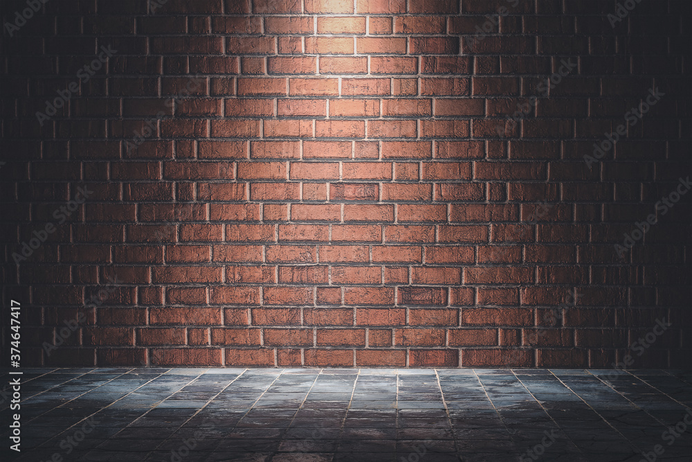 Poster red brick wall texture background with ies light a lot of space for text composition art image, webs