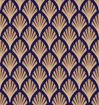 Art deco, great gatsby vector pattern with golden fans. Classic, retro, vintage illustration. Seamless pattern.