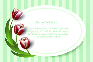 Invitation card with a bouquet of flowers tulips, decorative design, vector illustration