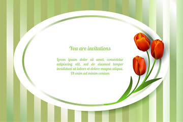Invitation card with a bouquet of flowers tulips, decorative design, vector illustration