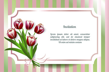 Invitation card with a bouquet of flowers tulips, decorative design, vector illustration
