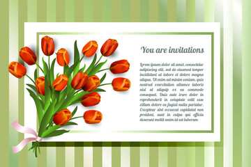 Invitation card with a bouquet of flowers tulips, decorative design, vector illustration