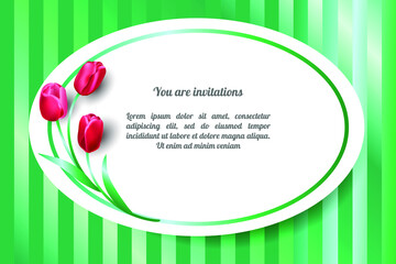 Invitation card with a bouquet of flowers tulips, decorative design, vector illustration
