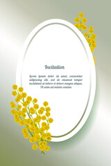 Invitation card with a bouquet of flowers mimosa, decorative design, vector illustration