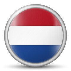 Glass light ball with flag of Netherlands. Round sphere, template icon. Dutch national symbol. Glossy realistic ball, 3D abstract vector illustration highlighted on a white background. Big bubble.